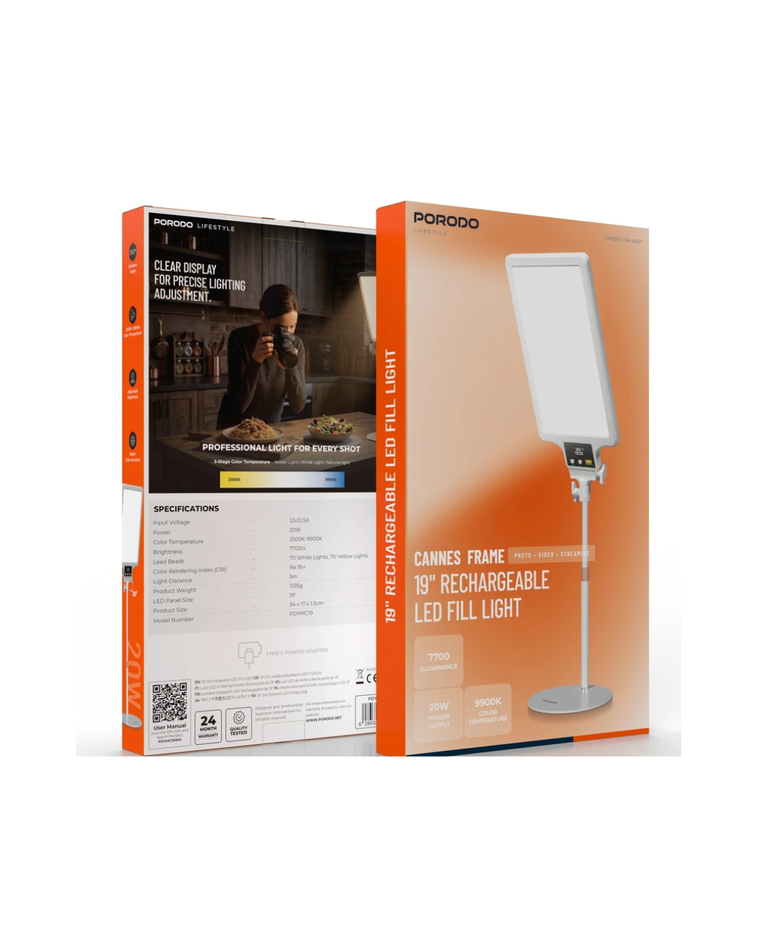 Porodo Lifestyle Cannes Frame 19" Rechargeable LED Fill Light