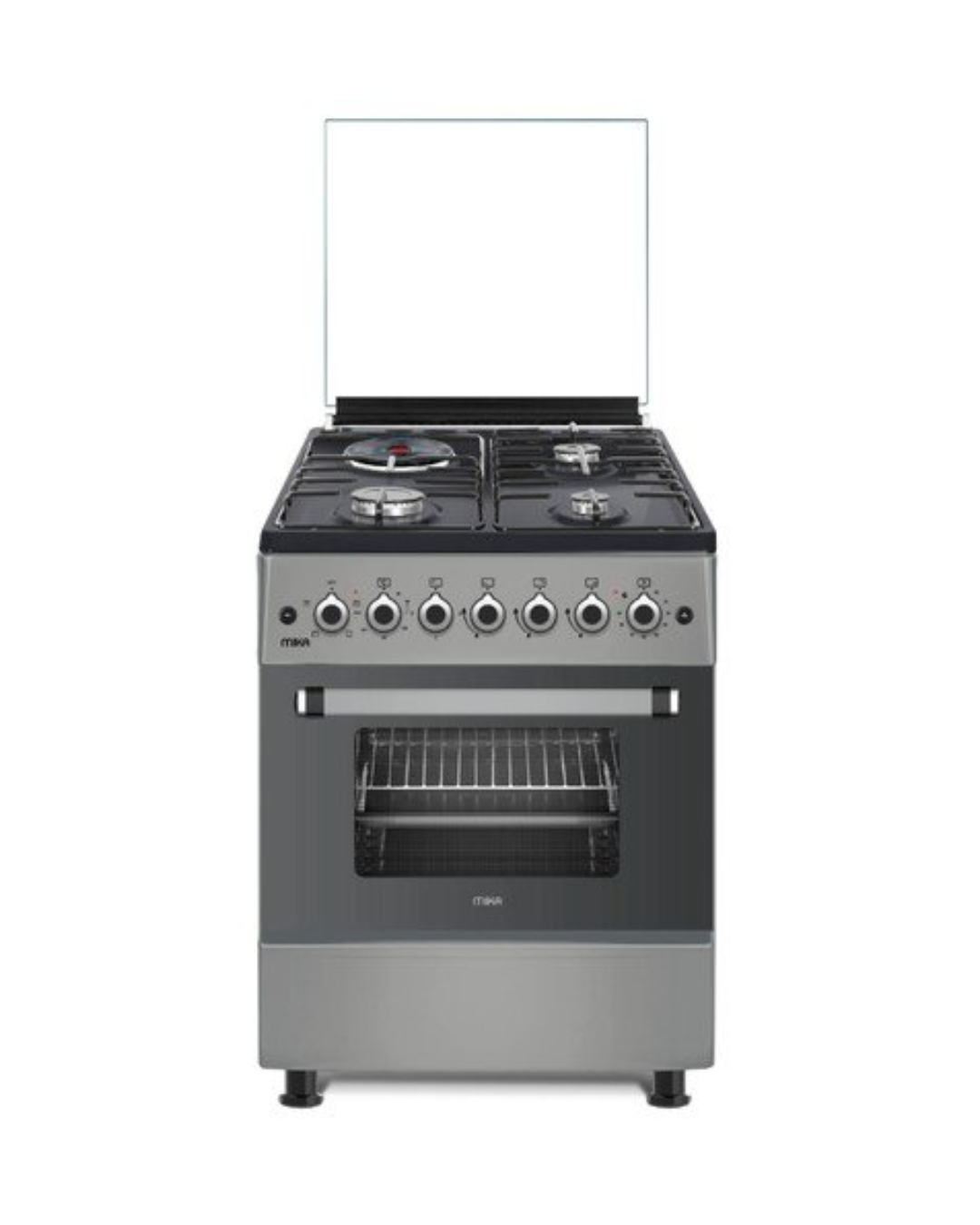 MIKA Standing Cooker, 58cm x 58cm, 3 Gas Pool Jet Burners + 1 RAPID Hot Plate, FLAME FAILURE SAFETY, Button Ignition, 4 Function Electric Oven, Rotisserie
