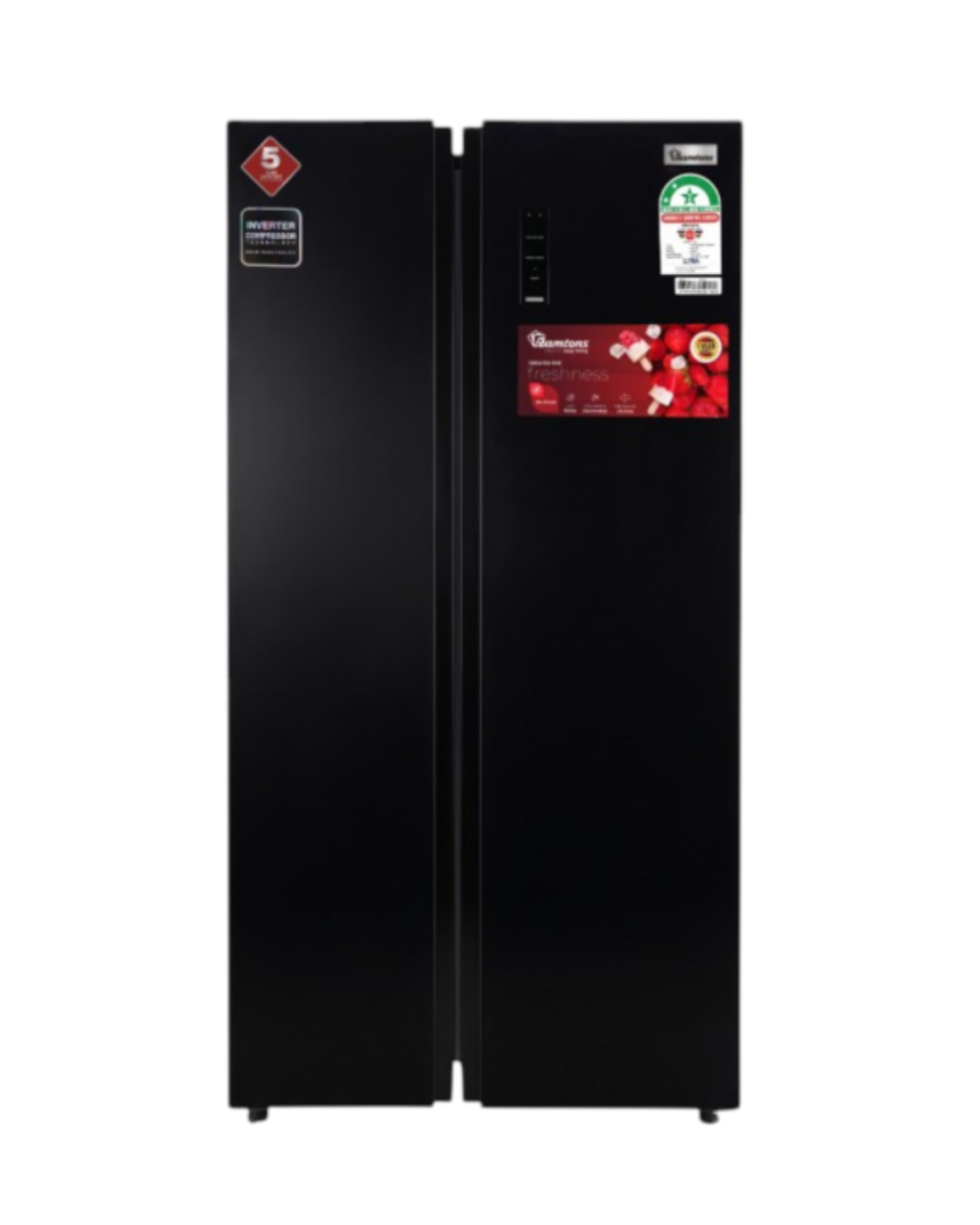 Ramtons 510 LITERS SIDE BY SIDE DOOR LED BLACK MIRROR FINISH NO FROST FRIDGE- RF/326