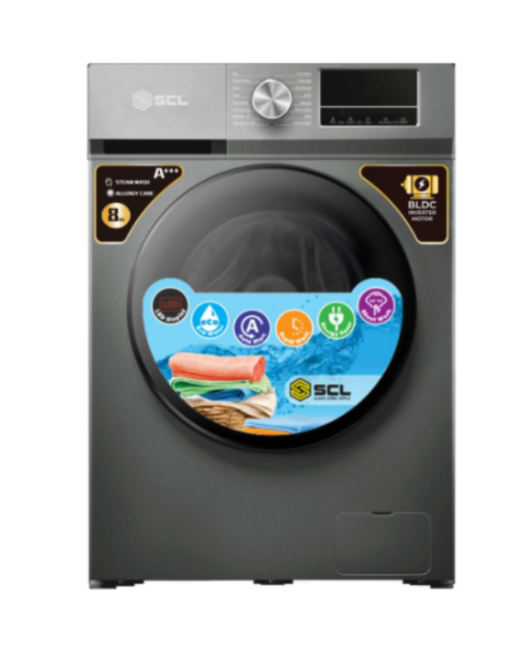 SCL-WF8014TISG 8kg 1400RpM BLDC Inverter Front Load Washing Machine